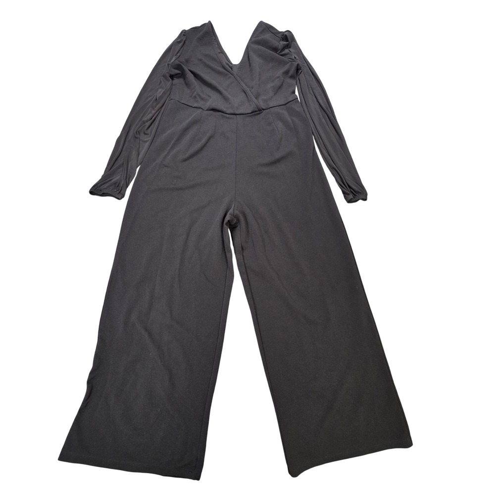 Cato Wrap V-Neck Jumpsuit Women's Size LP Black Long Sleeve  Wide‎ Leg